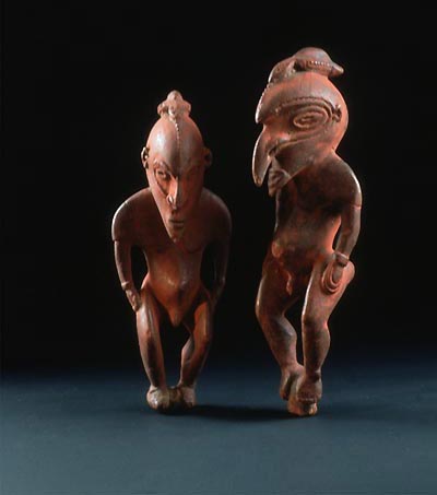 Zwei mnnl.Figuren,19 u.17cm, Margnitsch, Ramu-Mndung Neuguinea, Ende 19.Jh, Holz